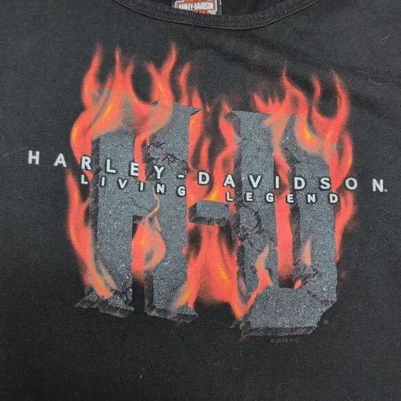 Harley-Davidson Chicago Skyline Black Tank with Red Flames Size XL - Picture 2 of 6